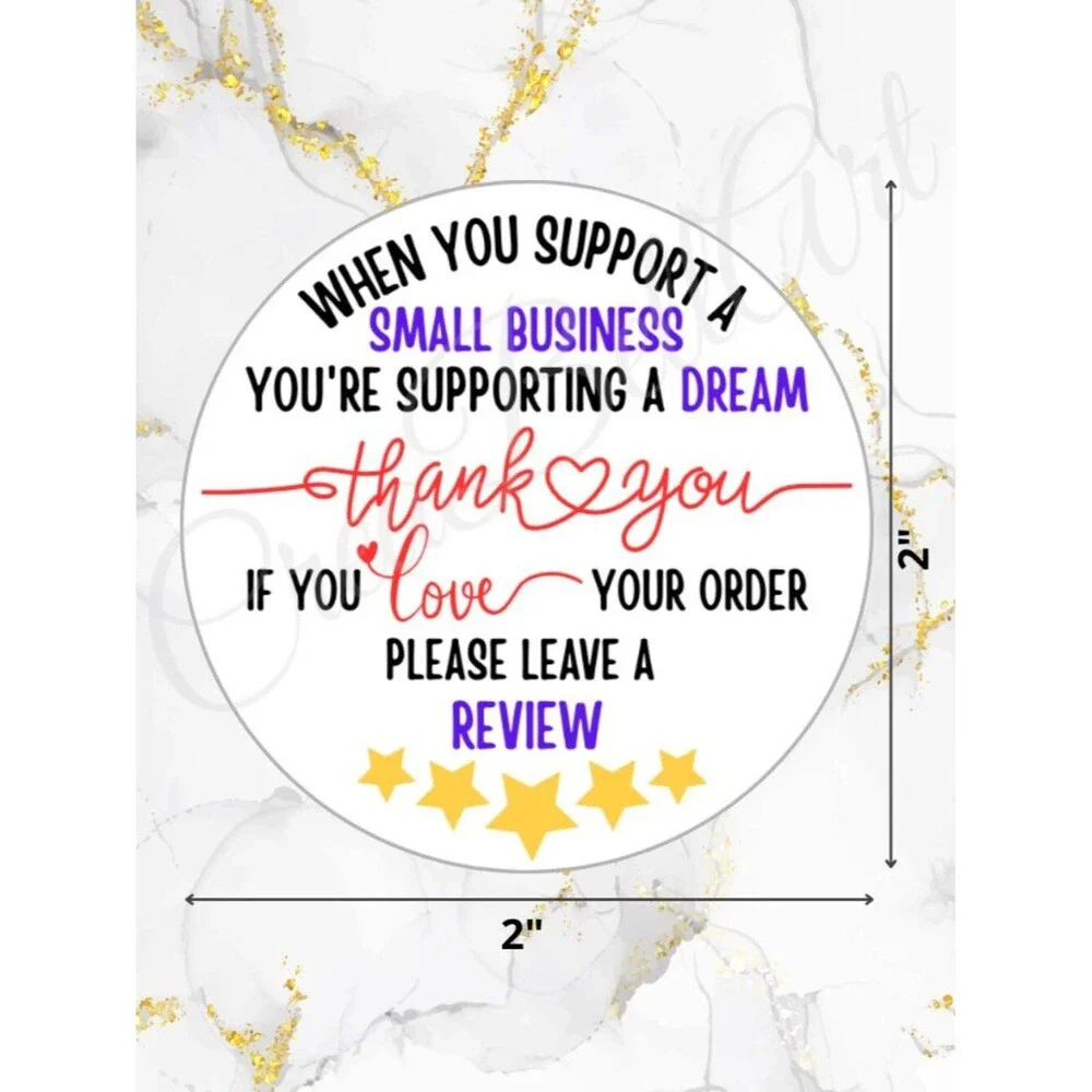 60 Personalized Review Thank You Stickers 2 inch Glossy